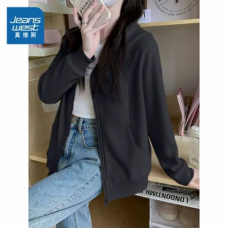 KMV真维斯早秋外套女秋连帽卫衣2025新款爆款小个子开衫宽松上衣商品大图