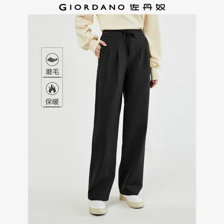 佐丹奴裤子女装磨毛梭织打褶抽绳半松紧腰阔腿长裤 05413670商品大图
