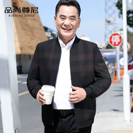 爸爸装春季外套棒球领高端设计感格纹中老年男士夹克春秋2023新款商品大图