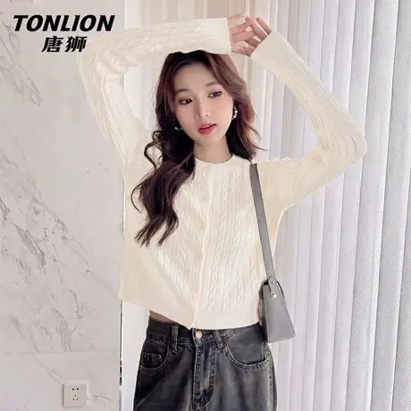 唐狮官方短款针织衫外套女2026新款春季麻花毛衣开衫小个子上衣VC商品大图