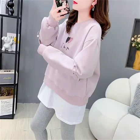 圆领卫衣女士春秋薄款宽松2023年新款韩版刺绣设计感简约上衣外穿商品大图
