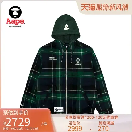 Aape旗舰店男装秋冬格纹字母刺绣连帽宽松夹克外套7628XXL商品大图
