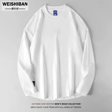 日系休闲基础纯色长袖t恤男女情侣装春秋冬季内搭纯棉宽松打底衫图片
