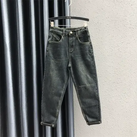 复古磨破牛仔裤女2023秋冬新款加绒保暖后松紧显瘦百搭哈伦裤垮裤图片