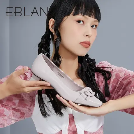 EBLAN伊伴春季时尚休闲优雅气质单鞋一脚蹬软底皮鞋中跟鞋女商品大图