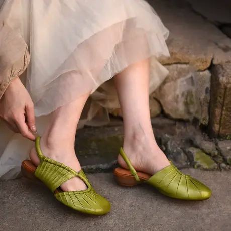 Artmu阿木原创森系包头凉鞋女2023年新款粗跟沙滩罗马凉鞋女真皮图片