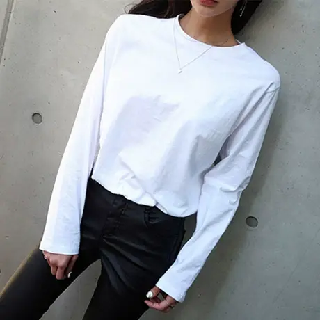 春秋衣宽松外穿黑色上衣内搭秋冬季洋气百搭打底衫女白色长袖t恤商品大图