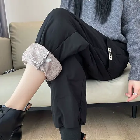 白鸭绒工装羽绒裤女2023冬季新款保暖宽松休闲高腰束脚加绒棉裤子商品大图