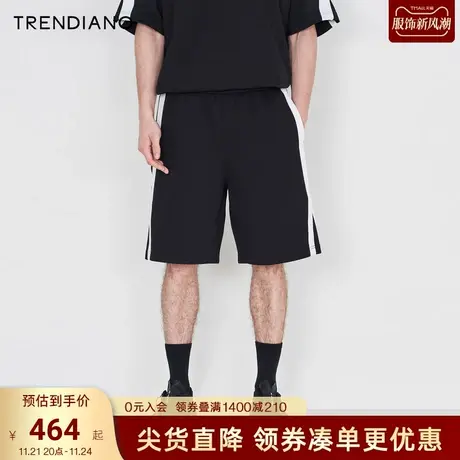 TRENDIANO官方撞色织带短裤刺绣宽松休闲五分裤棉2023新款夏季商品大图