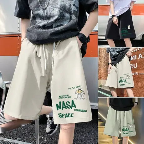 港风卡通短裤男夏季运动休闲潮牌五分裤子宽松冰丝透气沙滩大裤衩商品大图