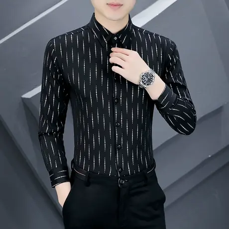 春秋季新款男装长袖衬衫潮牌高级设计感寸衫男士韩版修身帅气衬衣商品大图