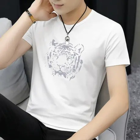 莫代尔白色t恤男士短袖2025新款冰丝半袖上衣服夏季男装潮牌体恤商品大图