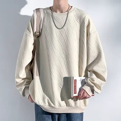 肌理感长袖t恤男春秋款潮牌宽松圆领卫衣男士休闲美式套头打底衫图片