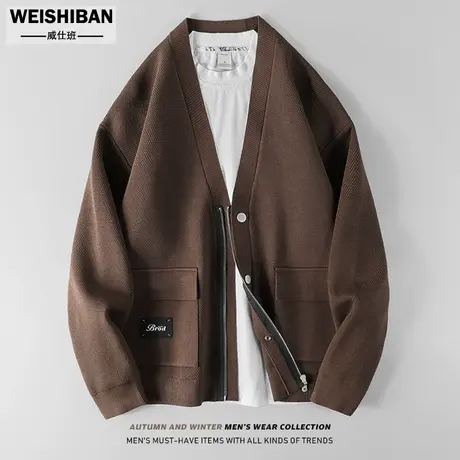 2023秋冬季设计感拉链款针织开衫男高街情侣休闲慵懒风毛衣外套潮商品大图