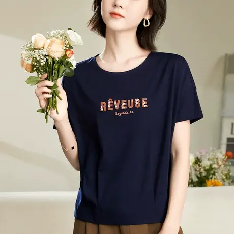 短款t恤女夏装2023年新款时尚下摆抽褶修身显瘦上衣纯棉短袖体恤商品大图