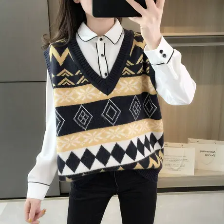 马甲背心外套春秋季新款女士外搭无袖毛衣复古针织马夹韩版外穿图片