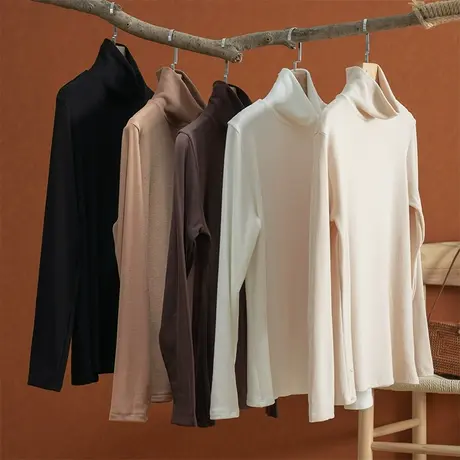 享永子【磨绒加厚】仿慕斯羊绒蛋白纤维德绒高领打底衫纯色内搭女商品大图