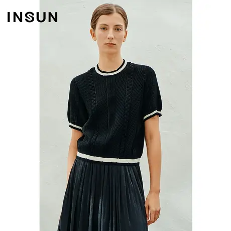 INSUN恩裳线上专选春季撞色套头短袖内搭针织商品大图
