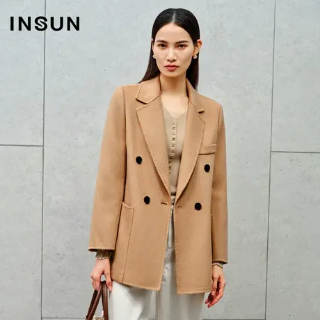 INSUN恩裳专选冬季水波纹100%羊毛大衣商品大图