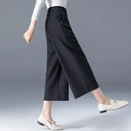 高腰窄版阔腿裤女小个子黑色裤子夏季薄款2024新款休闲九分直筒裤商品大图
