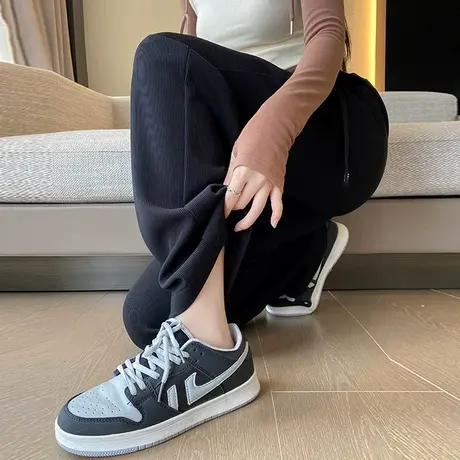 窄版阔腿裤女春秋款垂感小个子黑色休闲2025新款运动拖地直筒裤子商品大图