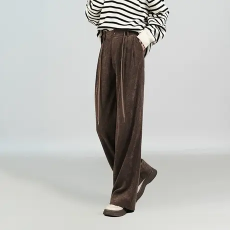 灯芯绒阔腿裤女2024年秋季新款休闲复古时尚高腰宽松垂感直筒裤子商品大图