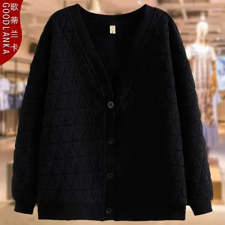 加肥加大码中年妈妈秋装薄款棉衣女200斤宽松时尚V领夹棉休闲外套商品大图