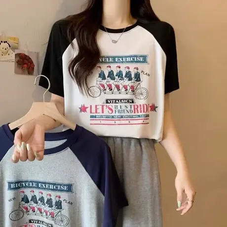 复古港味cec超火纯棉T恤短袖女夏装宽松百搭显瘦半袖体恤上衣ins商品大图