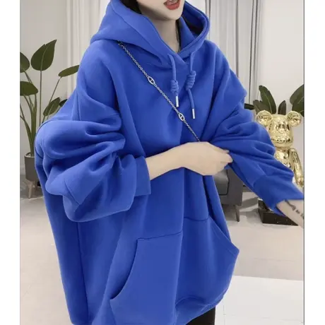 连帽卫衣女秋冬加绒hiphop高街大码ins潮加厚纯色百搭高级感外套商品大图