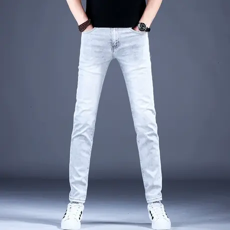 2023新款高级灰色牛仔裤男款弹力秋冬潮流裤子潮牌高端休闲裤韩版商品大图