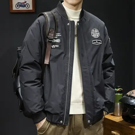 短款羽绒服男春季2024新款棒球领机车风潮牌大码男士夹克外套白鸭图片