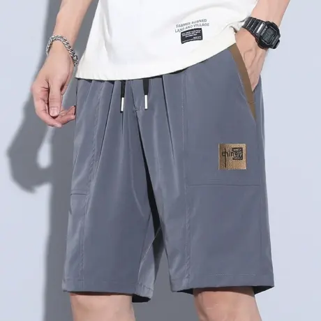 夏季薄款冰丝五分运动休闲短裤男士男款宽松外穿中裤子沙滩大裤衩商品大图