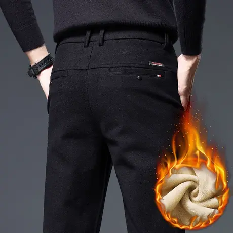 冬季2024年新款男士加绒加厚黑色西裤秋冬款防风带绒保暖休闲裤子商品大图