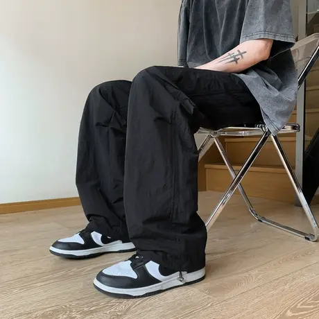 防水速干冰丝裤子男夏季薄款日系潮牌宽松大码阔腿直筒休闲运动裤商品大图