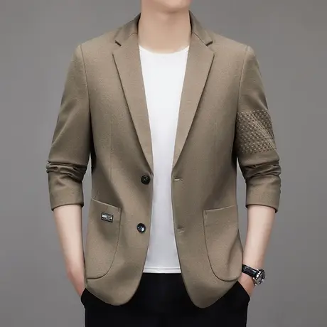 新款小西装呢子外套修身单件上衣春秋季男士休闲西服纯色高档商务商品大图