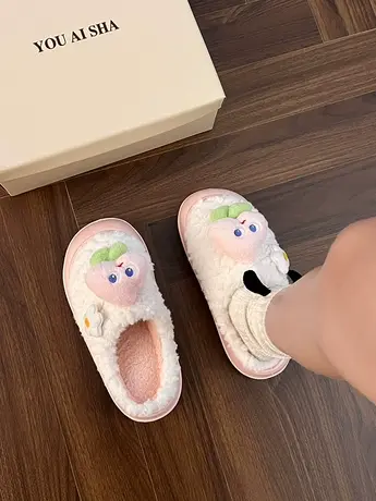 可爱网红奶呼呼棉拖鞋女2023新款冬季外穿居家毛绒保暖厚底包头拖商品大图