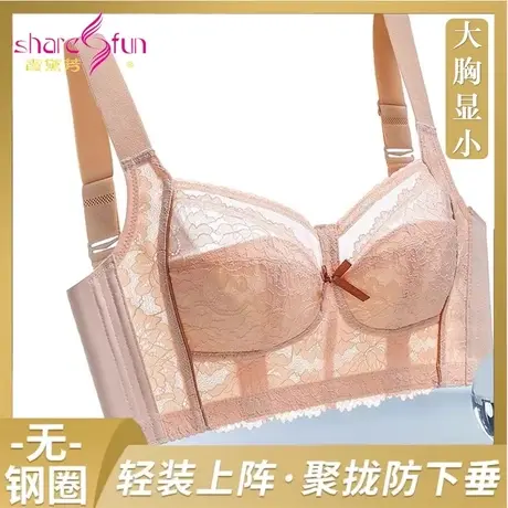 霞黛芳无钢圈薄款文胸防下垂内衣女收副乳大胸显小调整型超薄大码商品大图