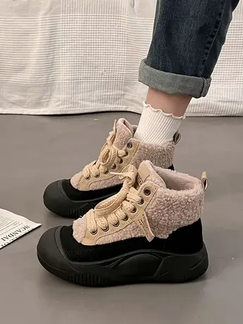 洋气厚底雪地靴女款2023年冬季新款加绒加厚保暖防滑休闲高帮棉鞋商品大图