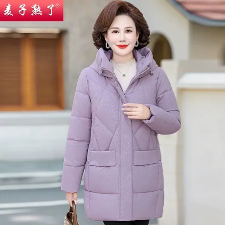 2023冬季新款妈妈装中长款保暖羽绒棉衣高贵中老年人女装连帽外套图片