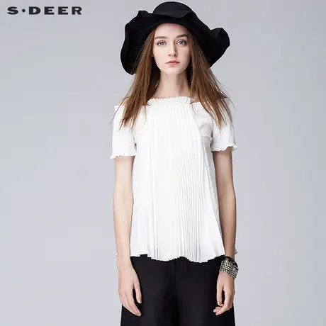 sdeer圣迪奥2019夏装优雅公主袖飘逸百褶宽松A廓上衣S17280460图片