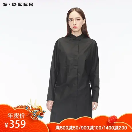 sdeer圣迪奥简约刺绣图案装饰单边贴袋开衩设计翻领上衣S18480550图片