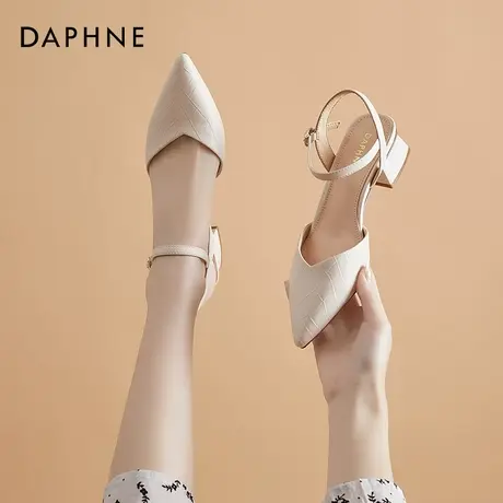 达芙妮尖头凉鞋女夏2022年新款中跟包头女鞋一字扣粗跟裸色高跟鞋商品大图