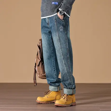 潮流美式高街牛仔裤宽松直筒牛仔裤男款百搭小脚高档休闲牛仔裤图片