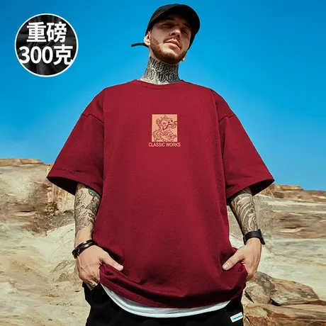 潮牌短袖t恤2025新款重磅纯棉夏季加肥加大码男装上衣服国潮半袖D商品大图