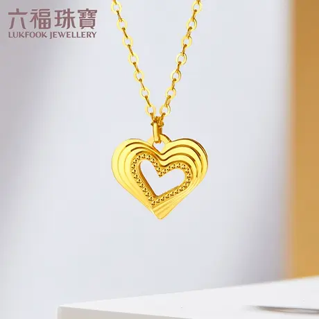 六福珠宝镂空爱心黄金项链新款足金吊坠套链送女友计价GJGTBN0008图片