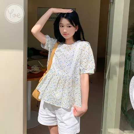 yoe短袖衬衫女2023夏季新款法式复古浪漫碎花宽松百搭设计感小众商品大图