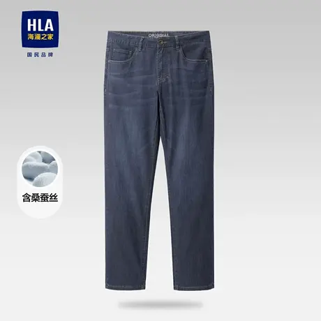 HLA/海澜之家含桑蚕丝牛仔裤夏季新款五袋款轻薄弹力直筒裤子男商品大图