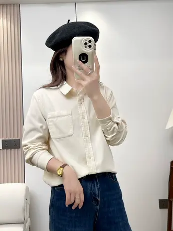 简约文艺衬衫女长袖小清新全棉休闲衬衣女春秋韩版纯棉灯芯绒宽松商品大图