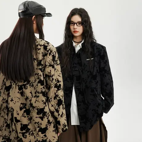 复古设计感满印新中式外套女春秋2024年新款立领夹克宽松国风上衣商品大图