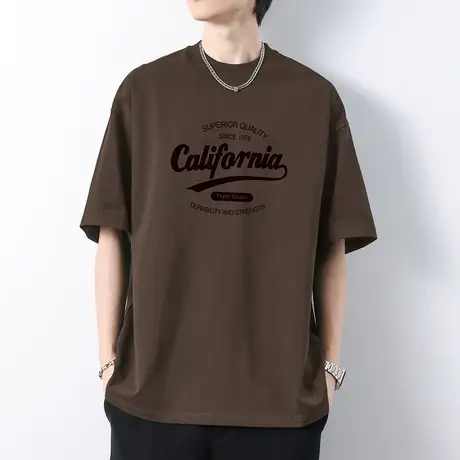 260g重磅纯棉t恤男短袖潮流宽松圆领上衣服字母印花全棉半袖夏装商品大图